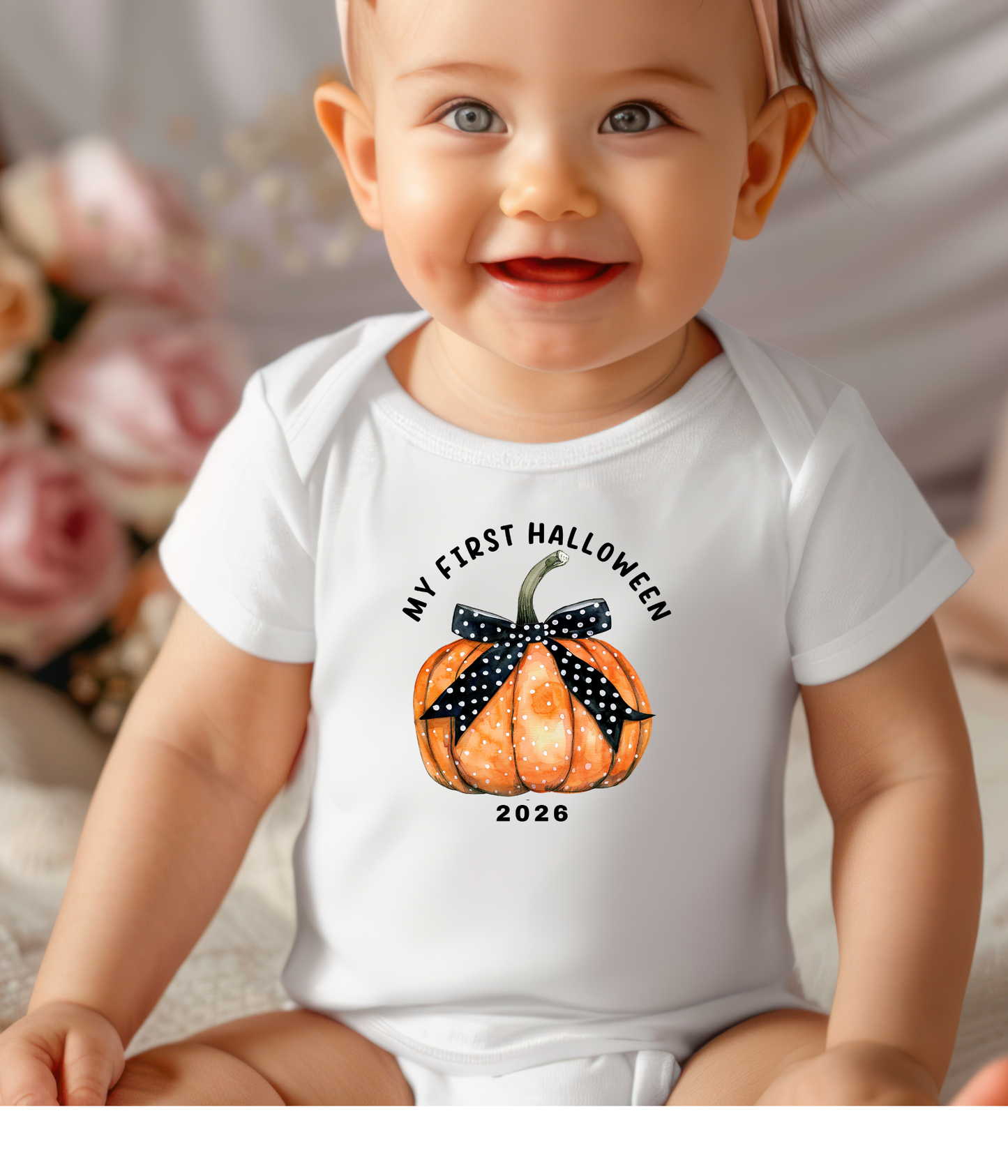 My First Halloween 2026 Baby Onsie® Pumpkin Bow Design