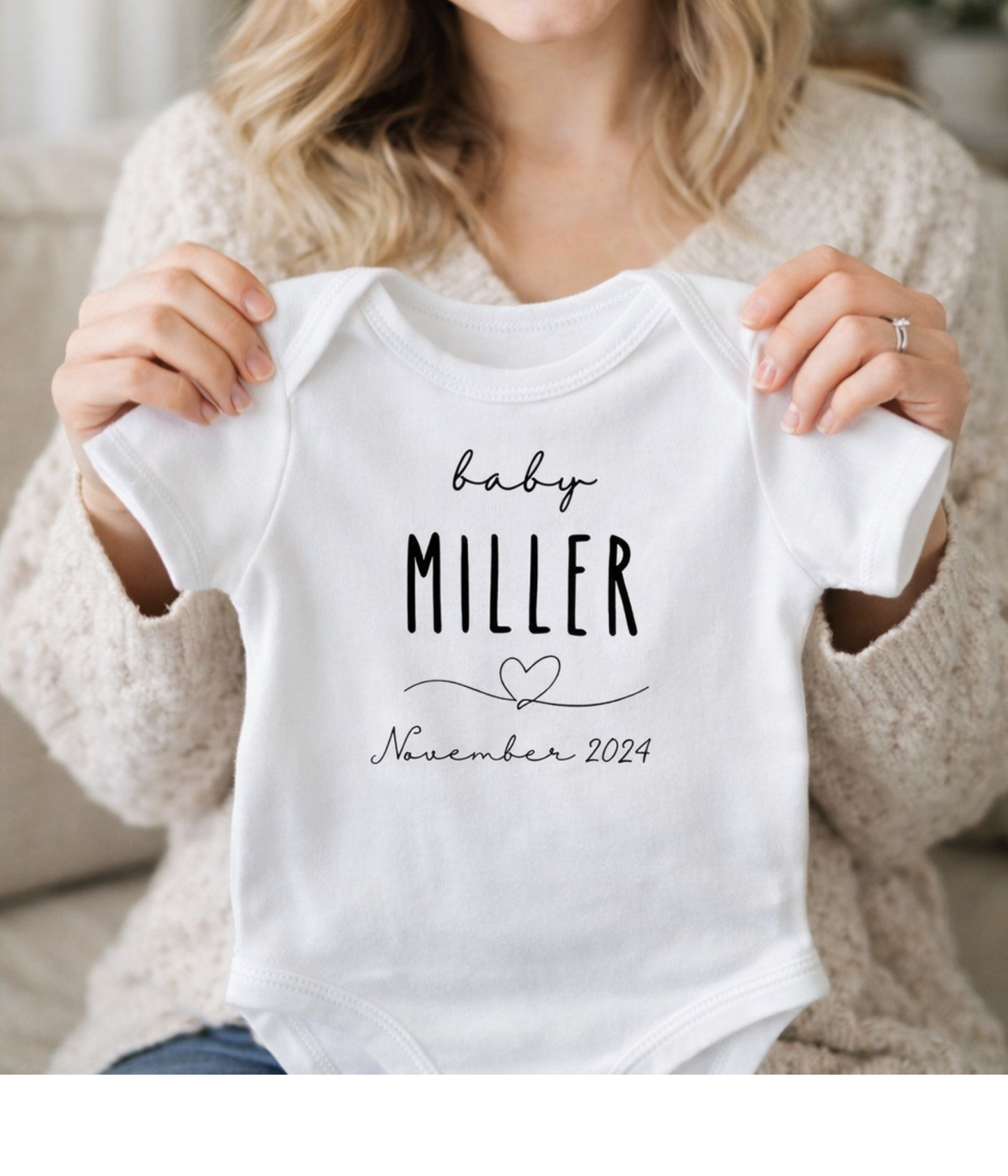 Personalized Baby Name & Due Date Baby Bodysuit – Custom Pregnancy or Adoption Announcement