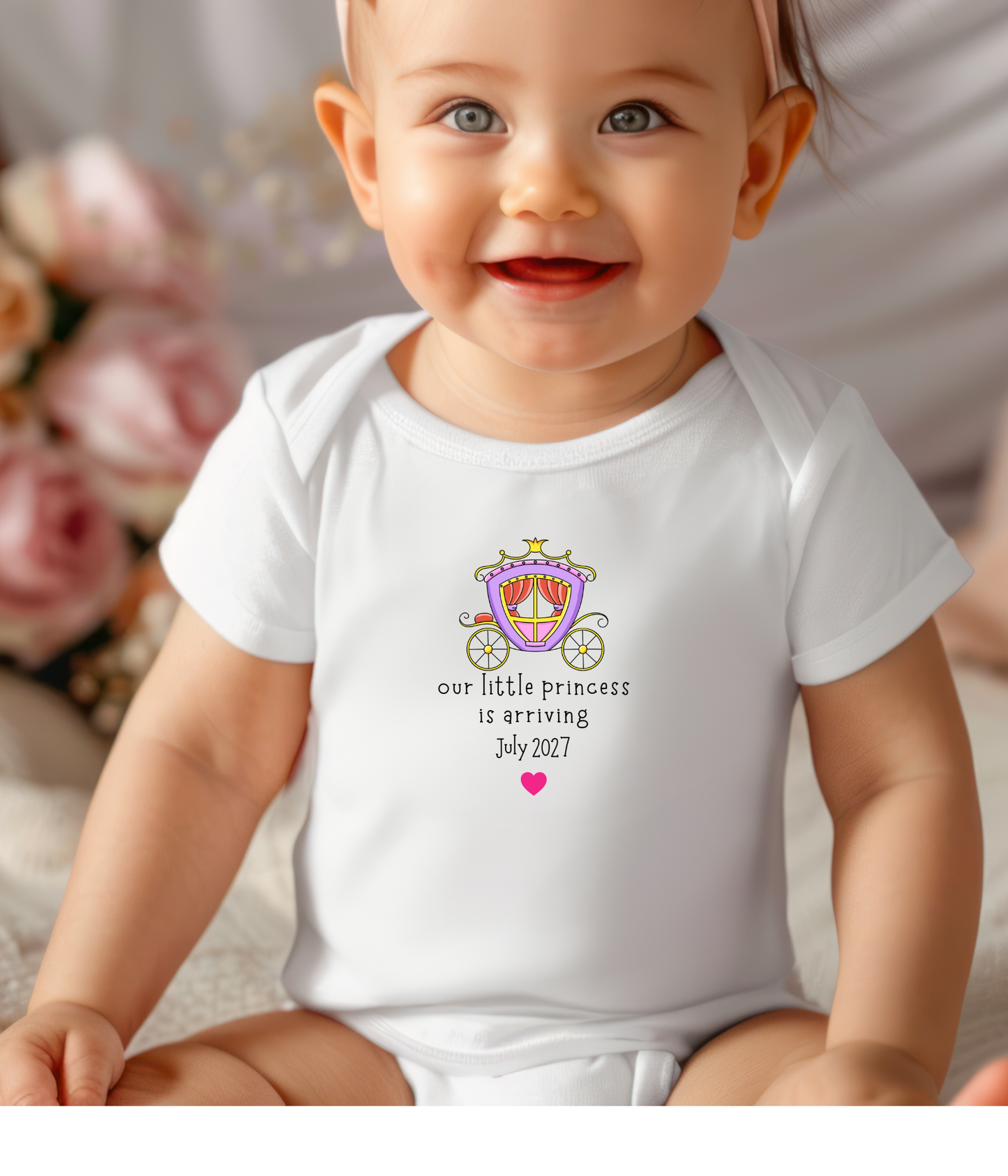 Personalized Princess Baby Announcement One-Piece – Pregnancy or Adoption Reveal for Grandparents, Friends & Family