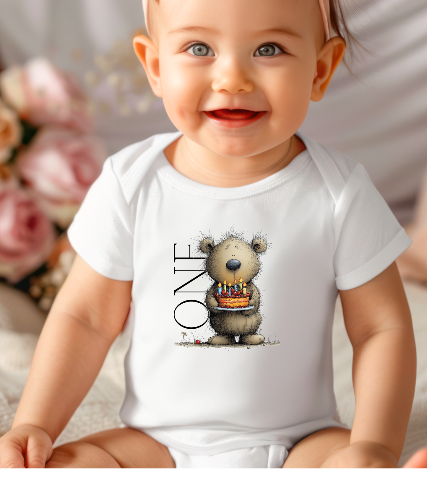 First Birthday Bear Baby Bodysuit – Cute Baby Birthday Outfit, “ONE” Baby Bodysuit, First Birthday Shirt, Cake Smash Outfit