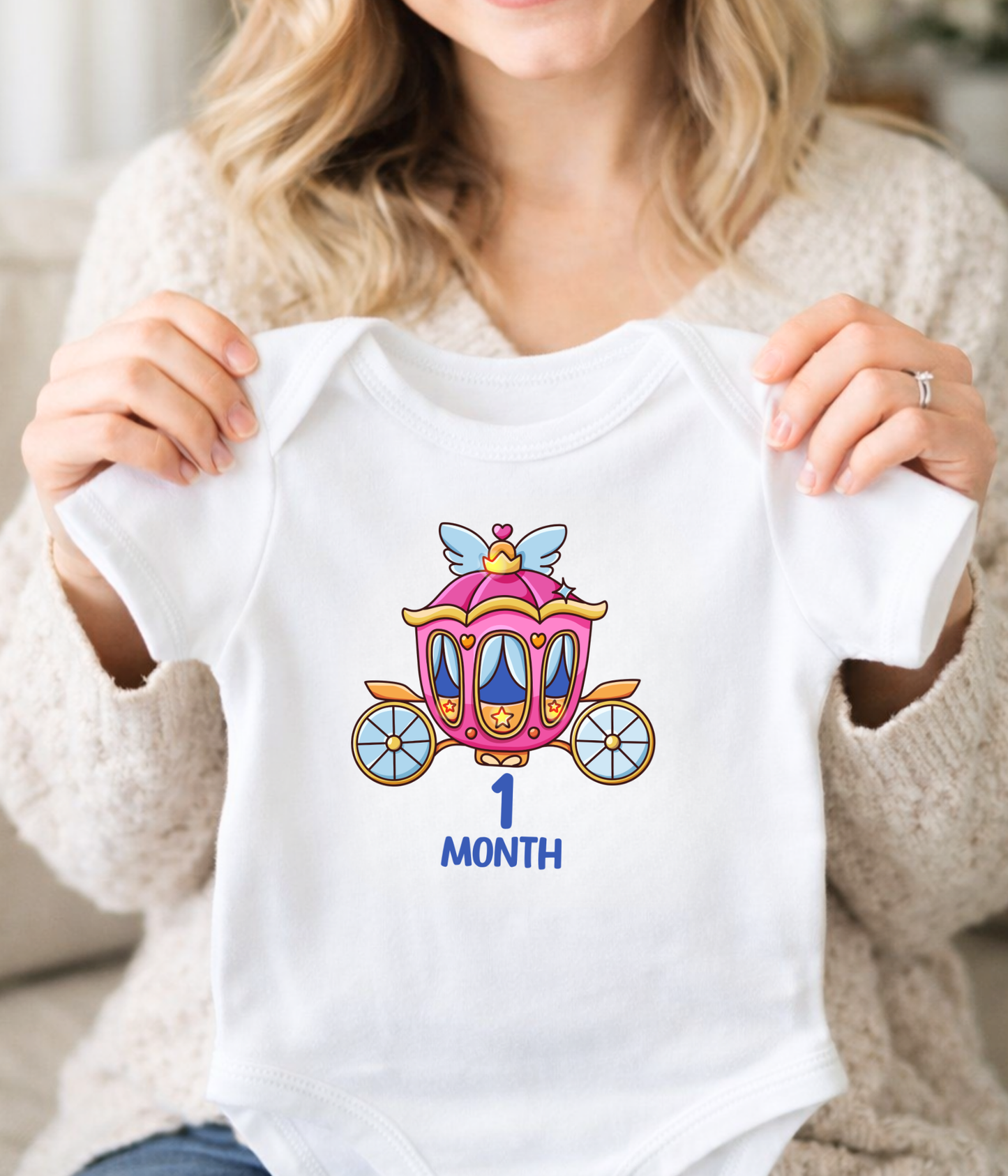 1 Month Baby One-Piece Bodysuit – Princess Carriage Milestone Bodysuit, Cute Baby Girl Outfit, One Month Baby Clothes, Monthly Milestone Shirt