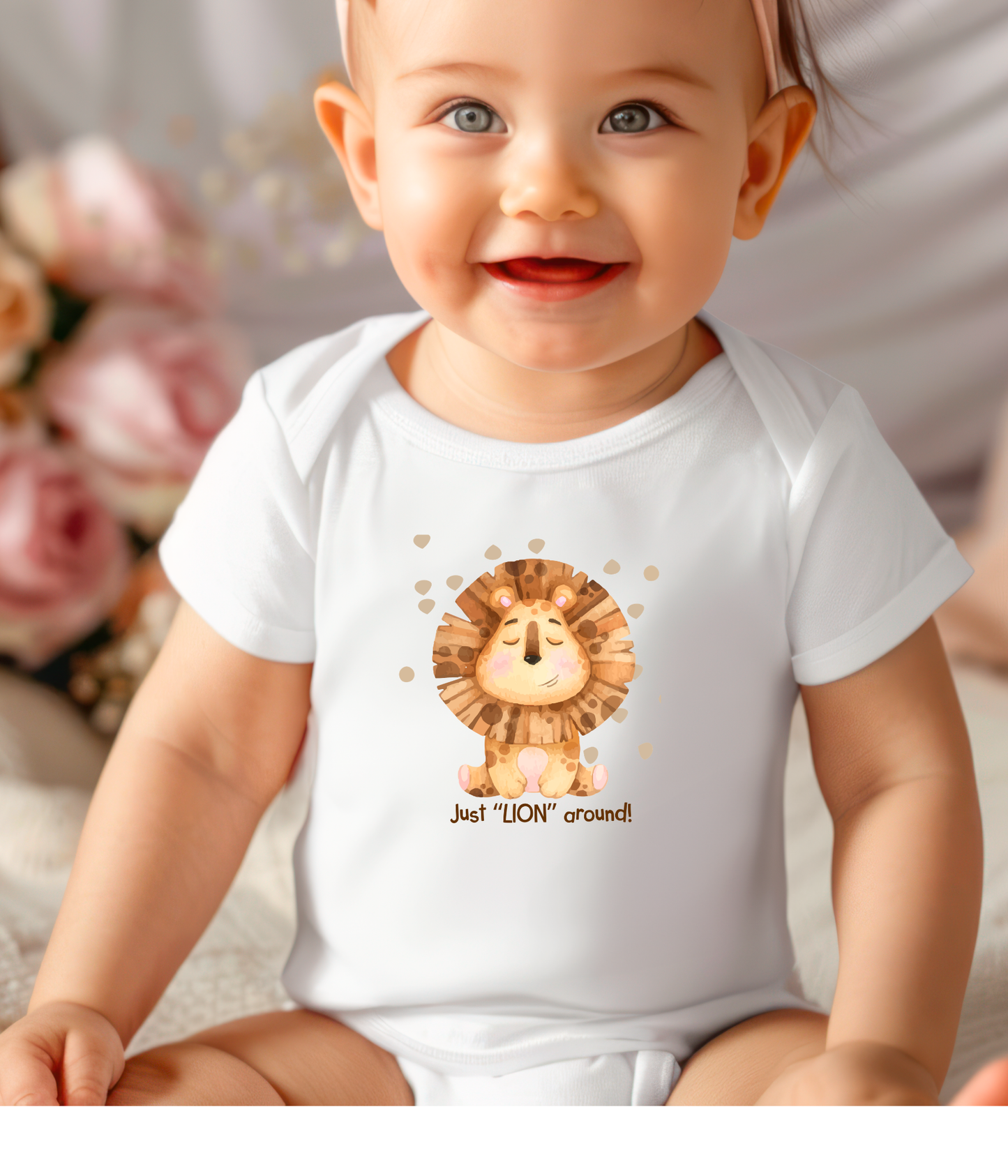 Funny Lion Baby Bodysuit – “Just Lion Around” Cute Baby Bodysuit, Safari Animal Baby Outfit, Gender Neutral Baby Clothes
