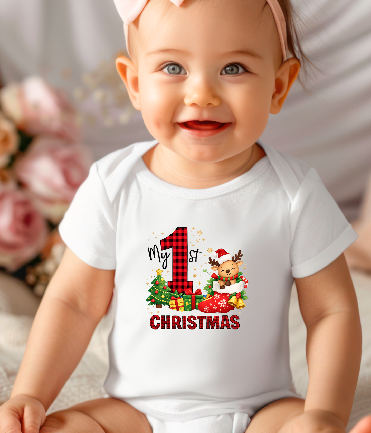 My 1st Christmas Buffalo Plaid Baby One-Piece Bodysuit