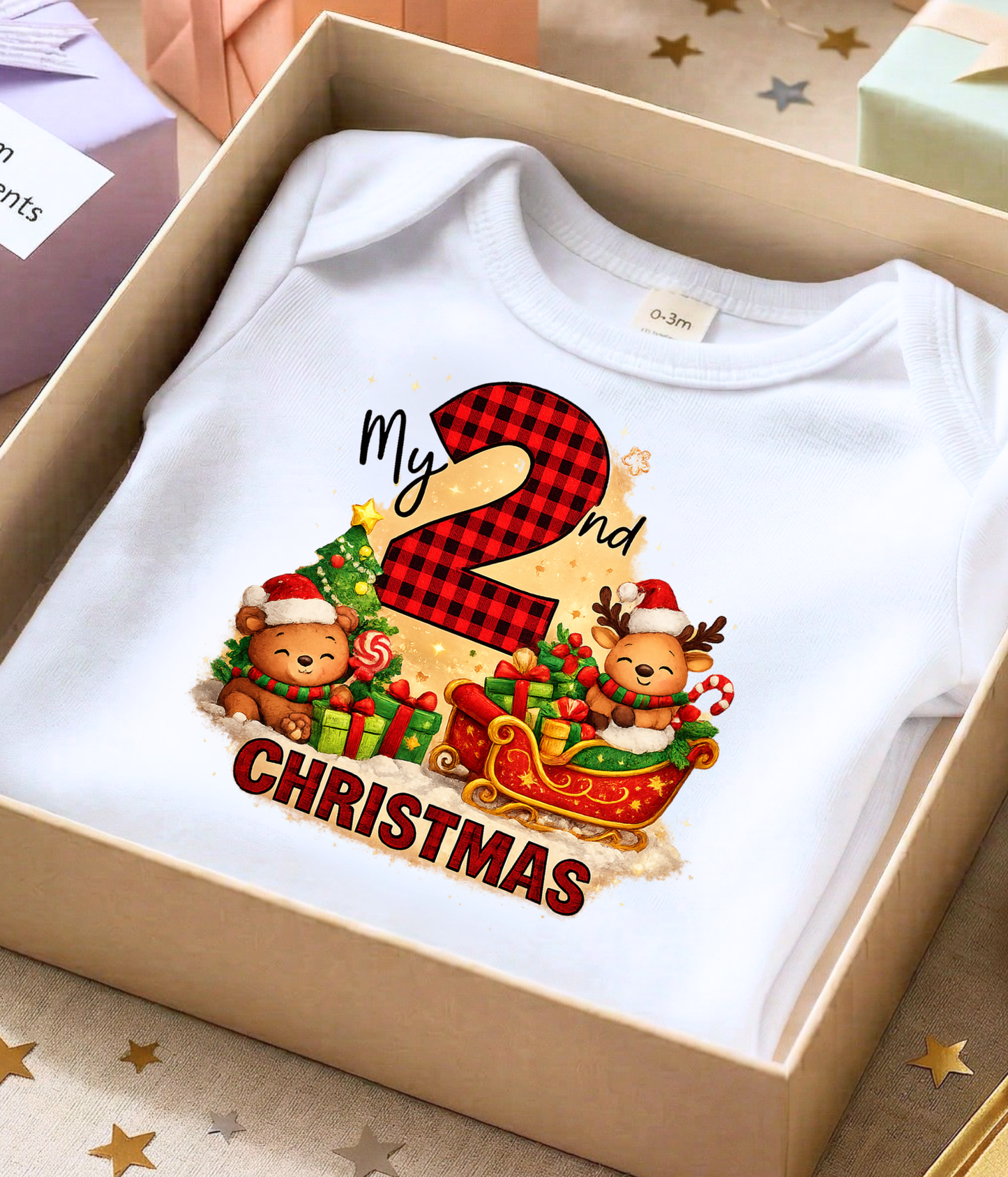 My 2nd Christmas Buffalo Plaid Baby One-Piece Bodysuit