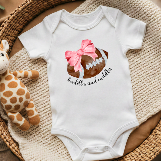 Huddles and Cuddles Football with Pink Bow Infant Bodysuit