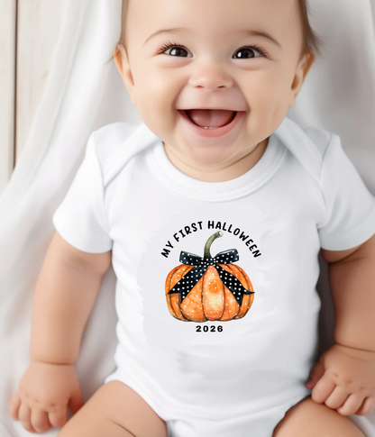 My First Halloween 2026 Baby Onsie® Pumpkin Bow Design