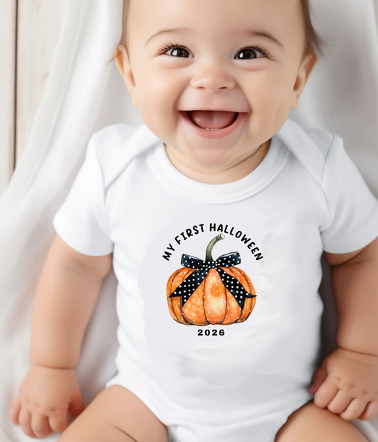 My First Halloween 2026 Baby Onsie® Pumpkin Bow Design