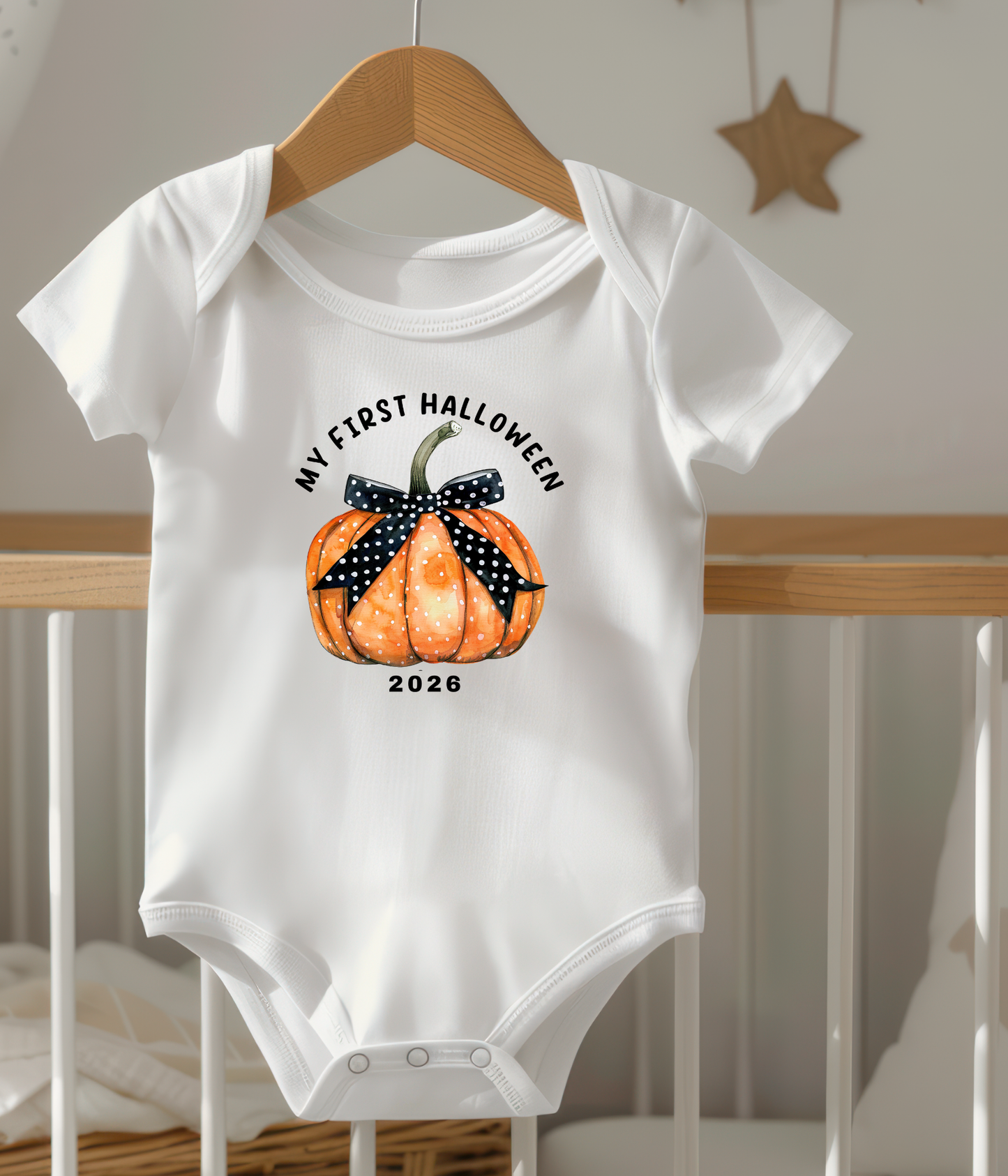 My First Halloween 2026 Baby Onsie® Pumpkin Bow Design