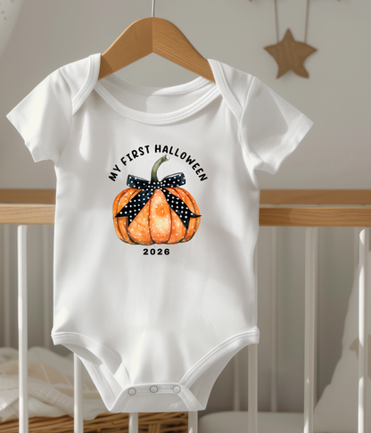 My First Halloween 2026 Baby Onsie® Pumpkin Bow Design