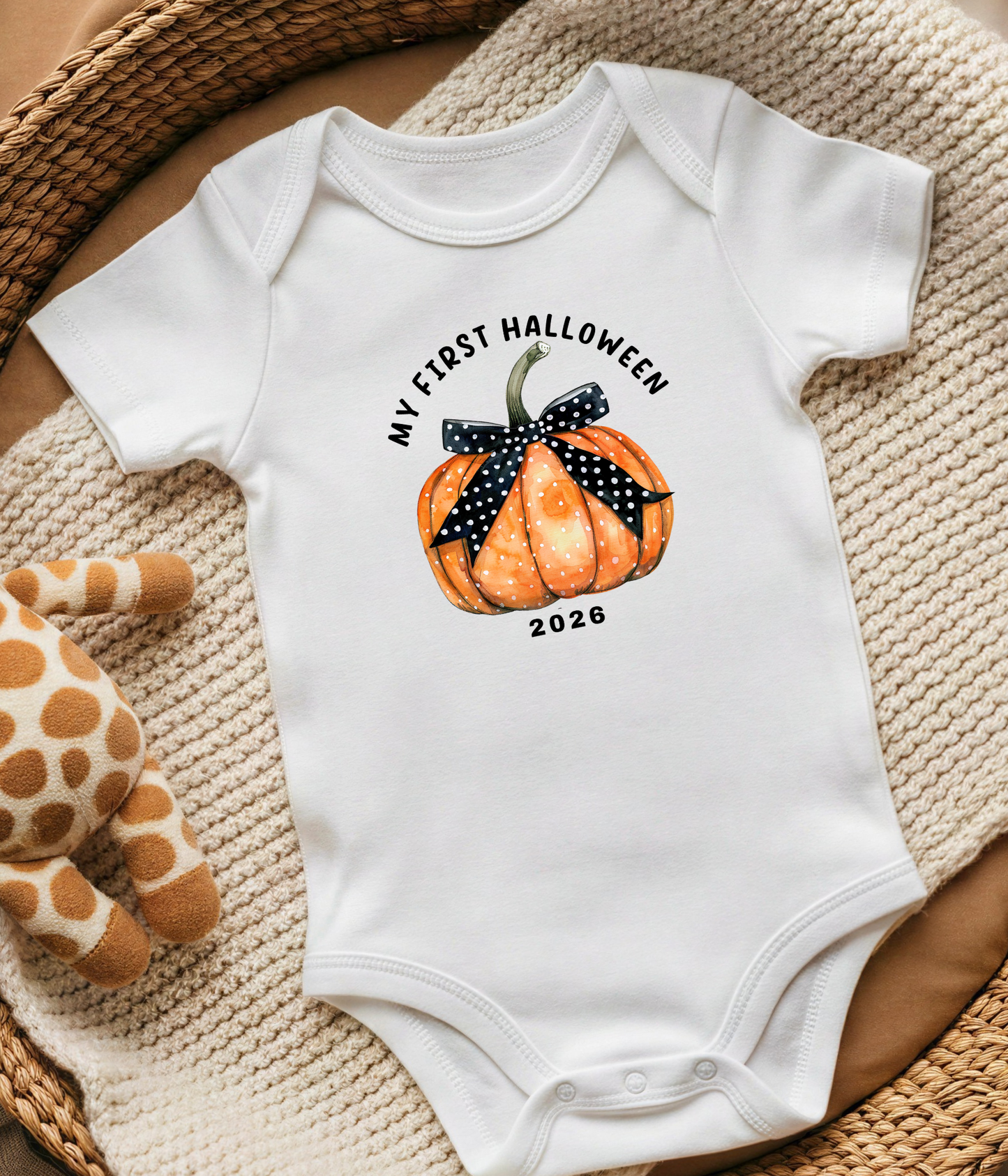 My First Halloween 2026 Baby Onsie® Pumpkin Bow Design