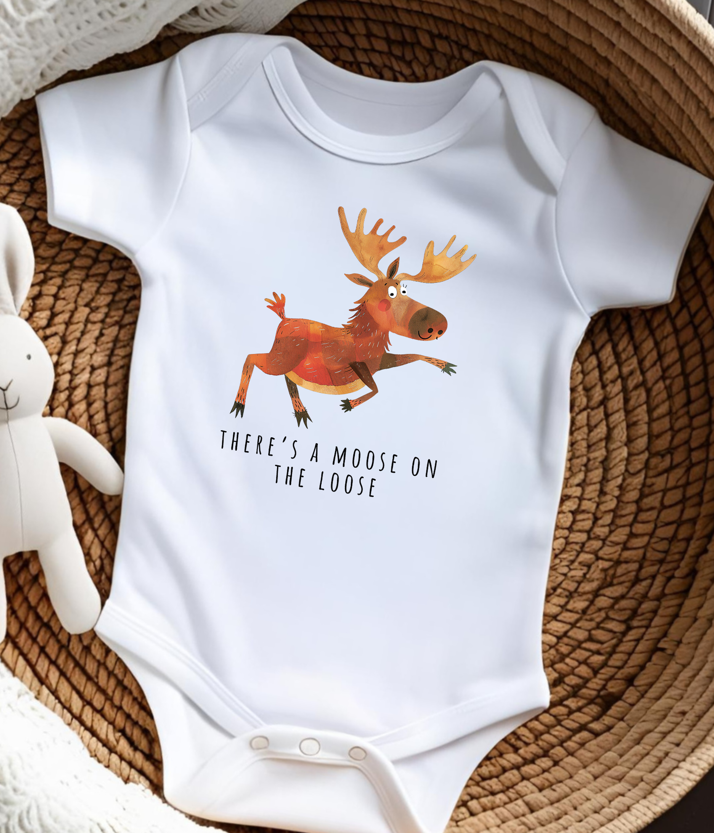 There’s A Moose On The Loose Baby One-piece – Cute Woodland Animal Outfit