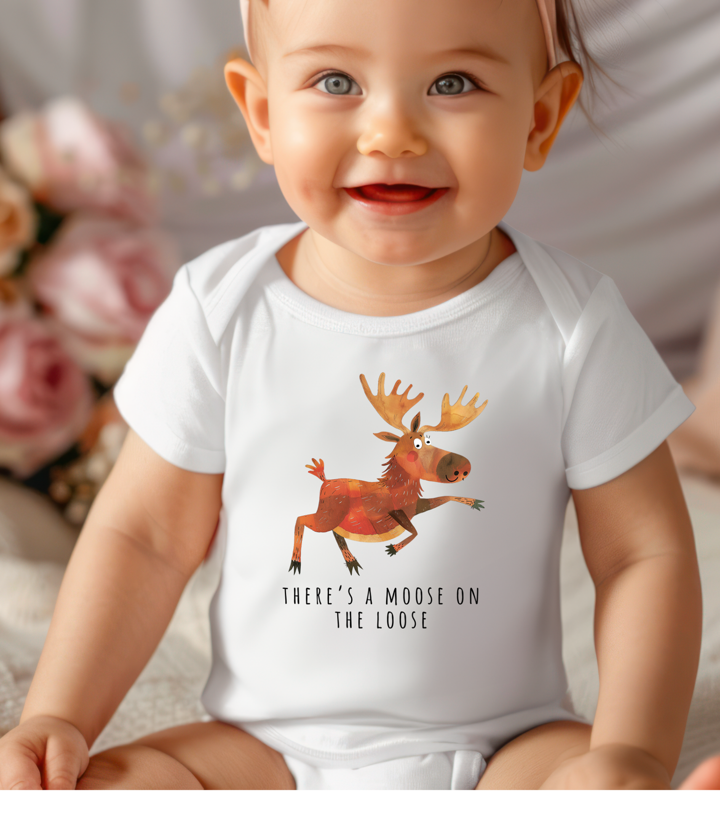 There’s A Moose On The Loose Baby One-piece – Cute Woodland Animal Outfit