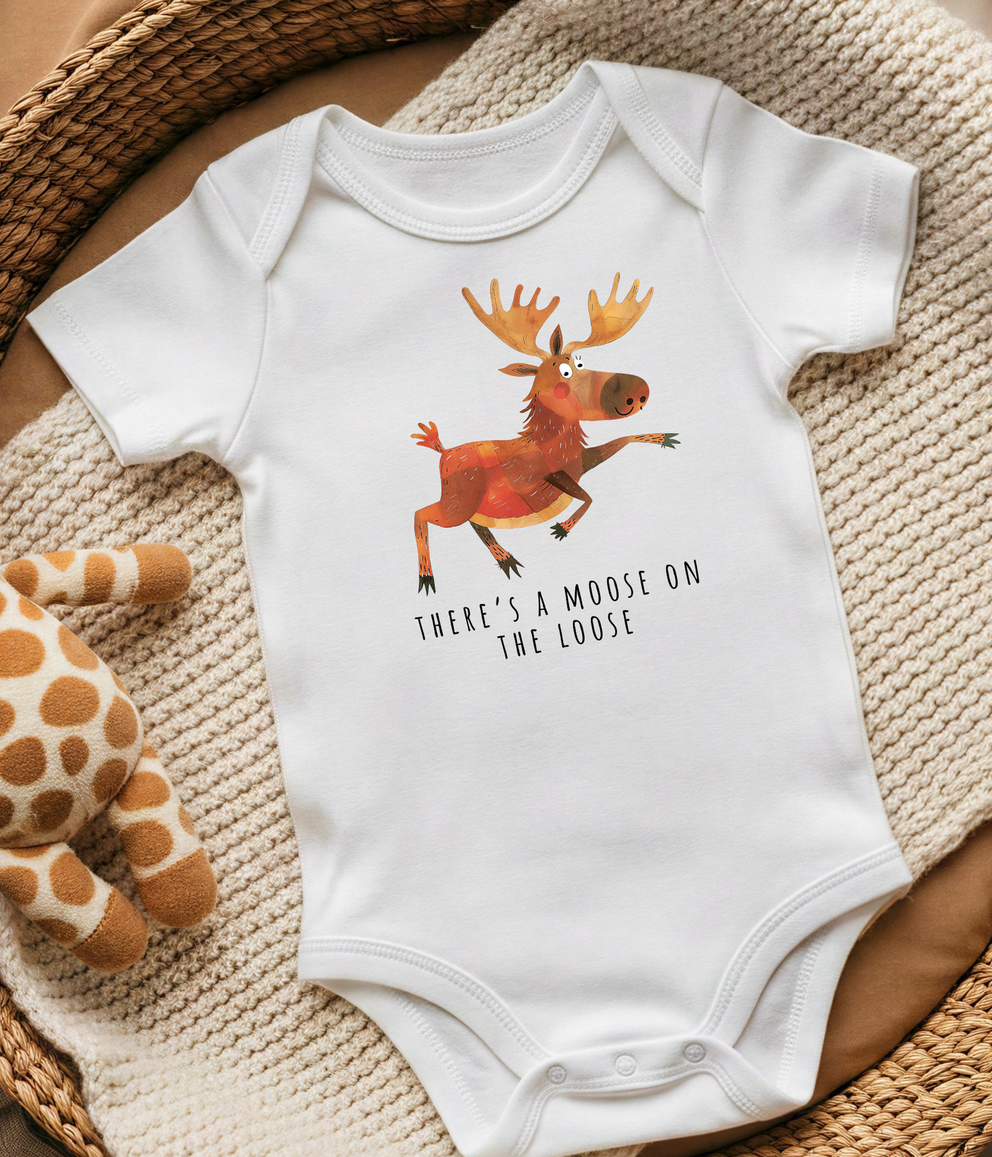 There’s A Moose On The Loose Baby One-piece – Cute Woodland Animal Outfit