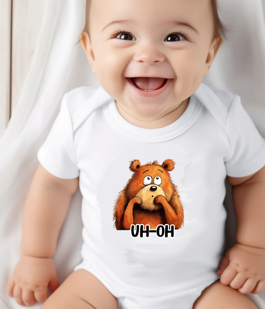 “Uh-Oh” Bear Baby Onsie® – Funny Cute Animal Baby Outfit