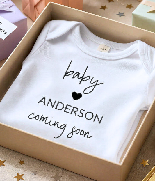 Personalized “Baby Coming Soon” Baby Onsie® – Custom Pregnancy Announcement Outfit