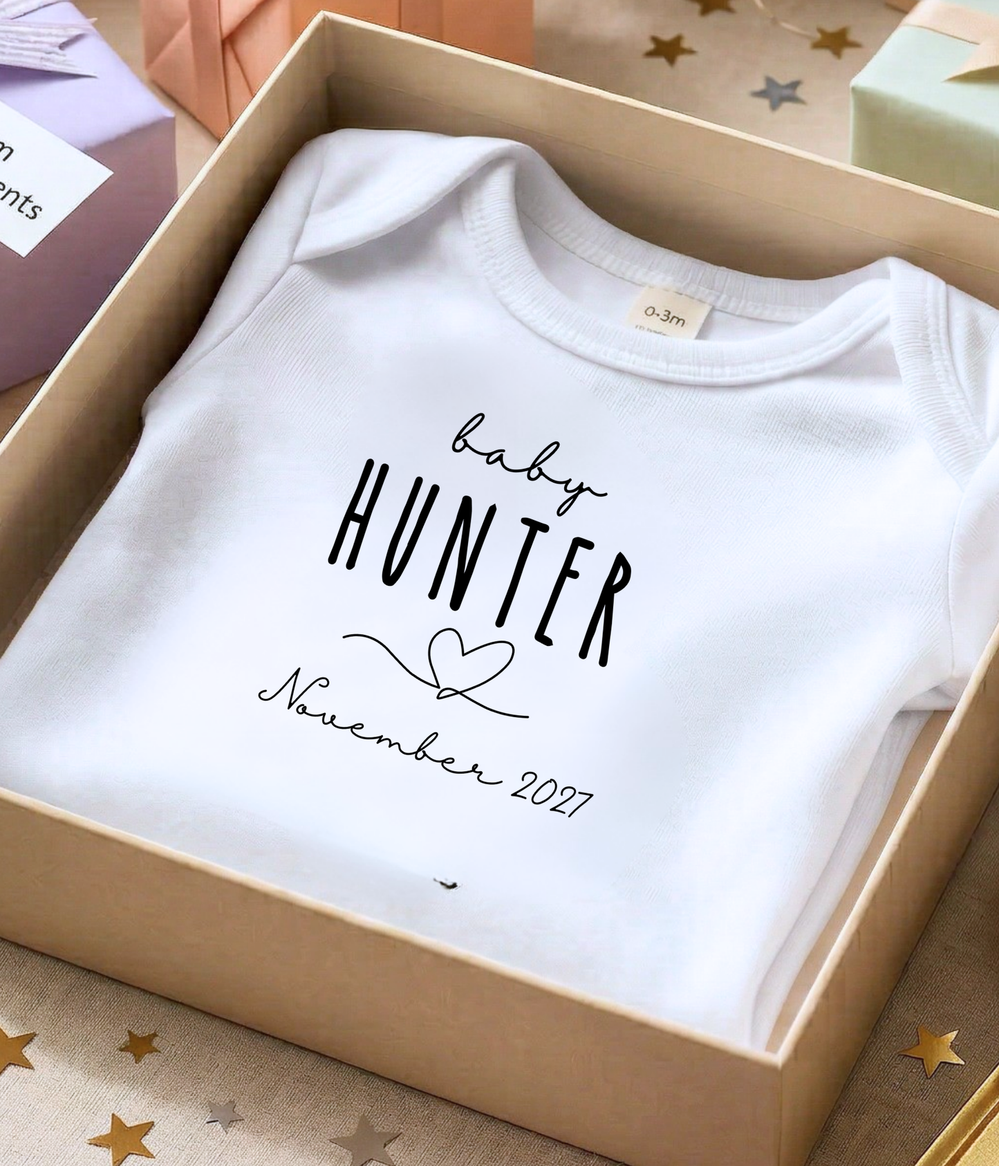 Personalized Baby Name & Due Date Onsie® – Custom Pregnancy or Adoption Announcement