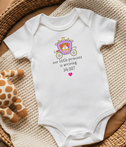 Personalized Princess Baby Announcement Onsie® – Pregnancy or Adoption Reveal for Grandparents, Friends & Family