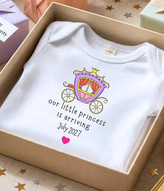 Personalized Princess Baby Announcement Onsie® – Pregnancy or Adoption Reveal for Grandparents, Friends & Family