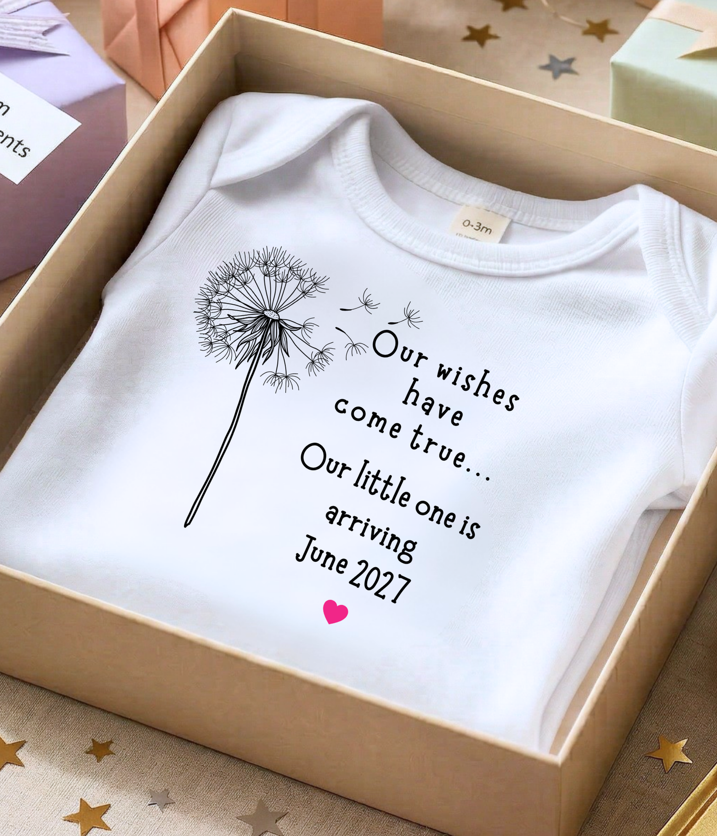 Personalized “Our Wishes Have Come True” Baby Announcement Outfit – Custom Date Pregnancy or Adoption Reveal