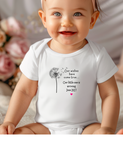 Personalized “Our Wishes Have Come True” Baby Announcement Outfit – Custom Date Pregnancy or Adoption Reveal