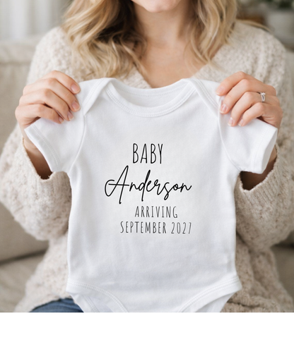 Personalized Baby Announcement Bodysuit  – Custom Name & Due Date Pregnancy or Adoption Reveal