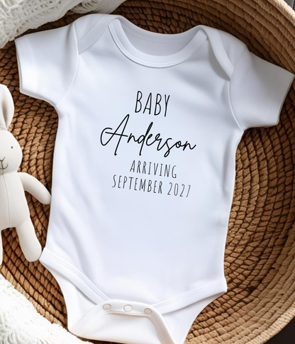 Personalized Baby Announcement Bodysuit  – Custom Name & Due Date Pregnancy or Adoption Reveal