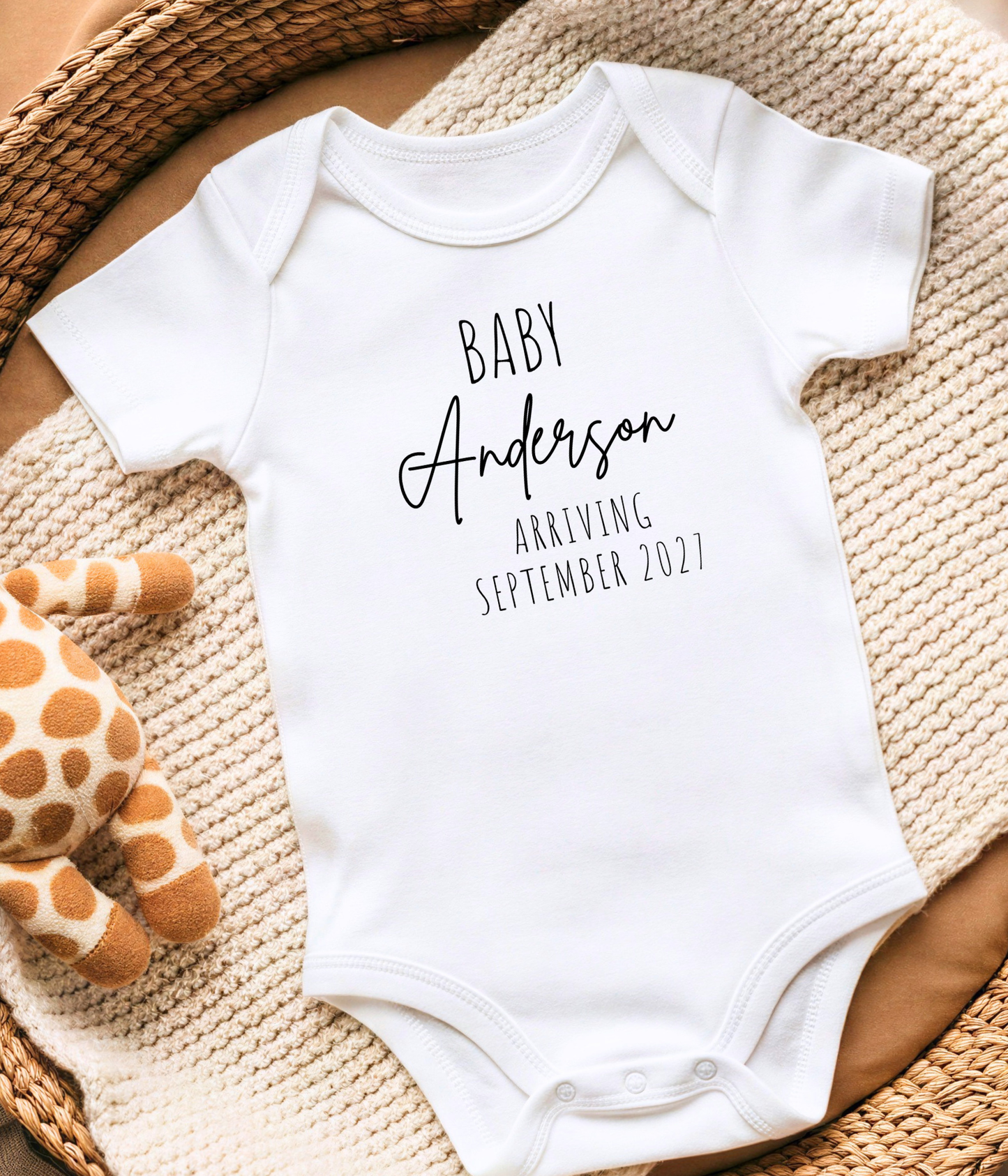 Personalized Baby Announcement Bodysuit  – Custom Name & Due Date Pregnancy or Adoption Reveal
