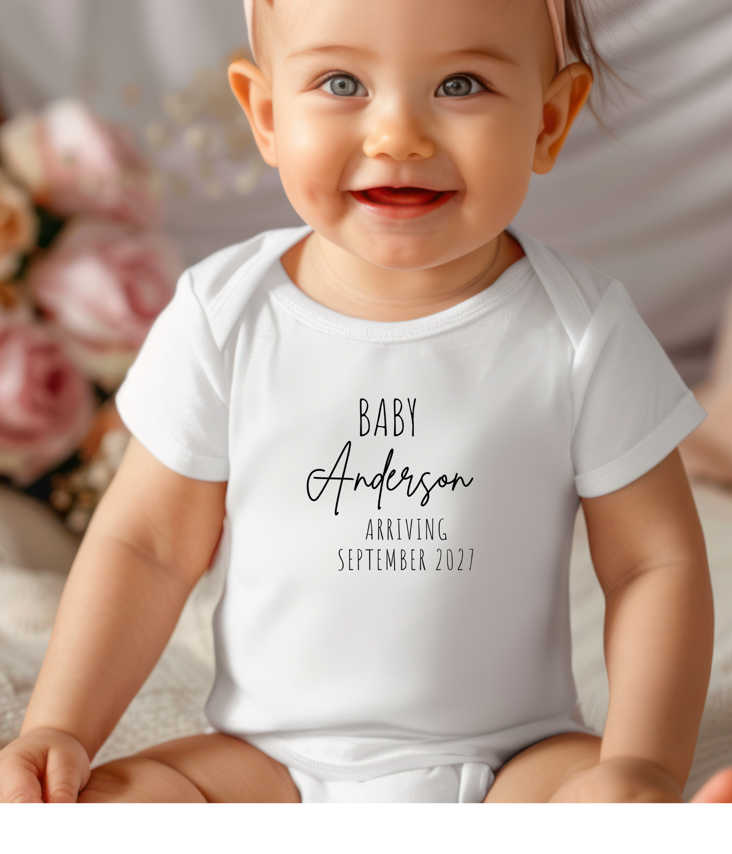 Personalized Baby Announcement Bodysuit  – Custom Name & Due Date Pregnancy or Adoption Reveal