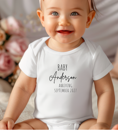 Personalized Baby Announcement Bodysuit  – Custom Name & Due Date Pregnancy or Adoption Reveal