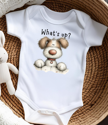 What’s Up Baby Bodysuit – Cute Puppy Newborn Outfit, Funny Baby Announcement Outfit