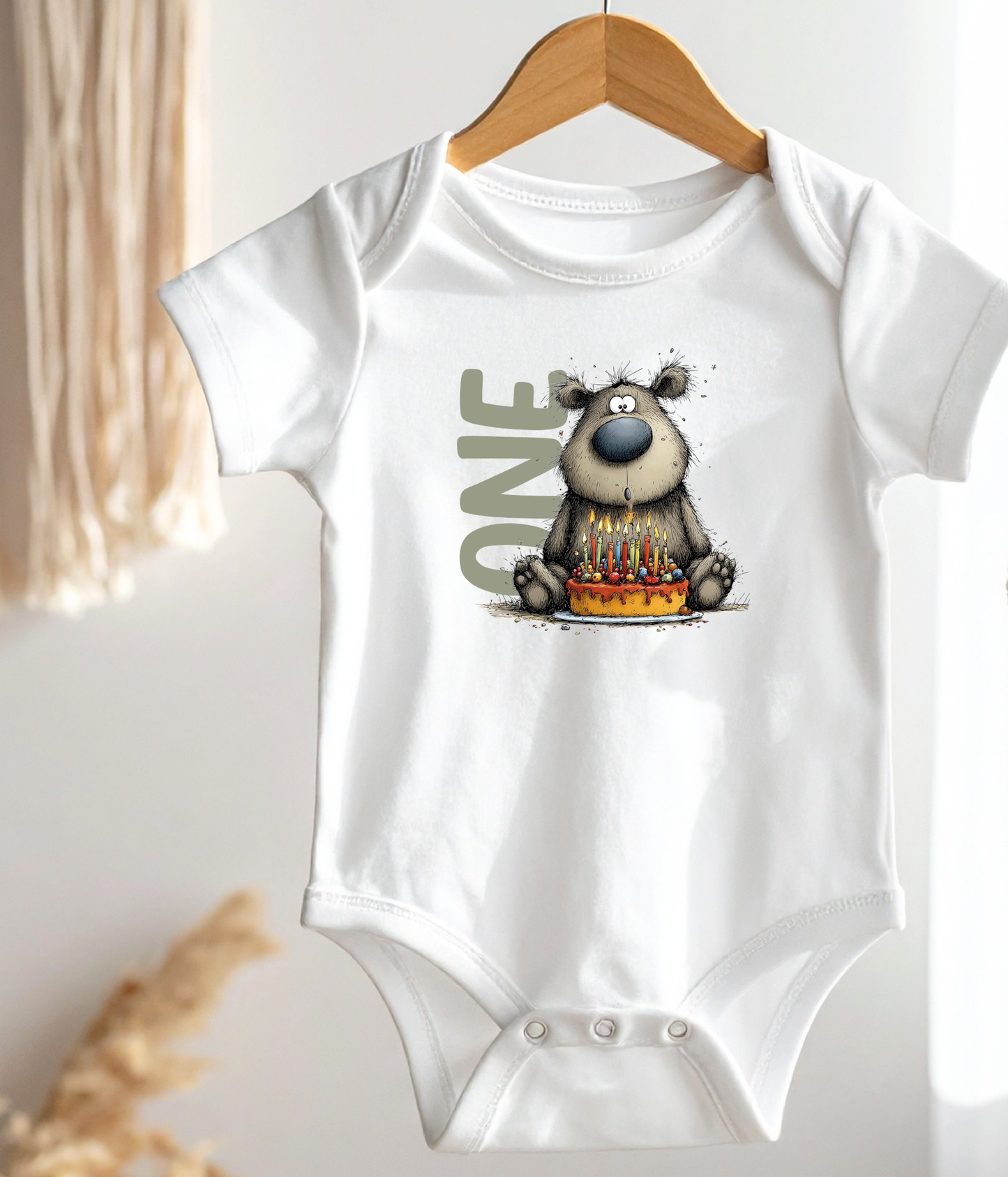 First Birthday Baby One-Piece Bodysuit – One Birthday Outfit, Bear 1st Birthday, Smash Cake Photo