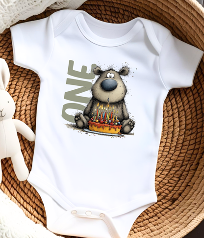 First Birthday Baby One-Piece Bodysuit – One Birthday Outfit, Bear 1st Birthday, Smash Cake Photo