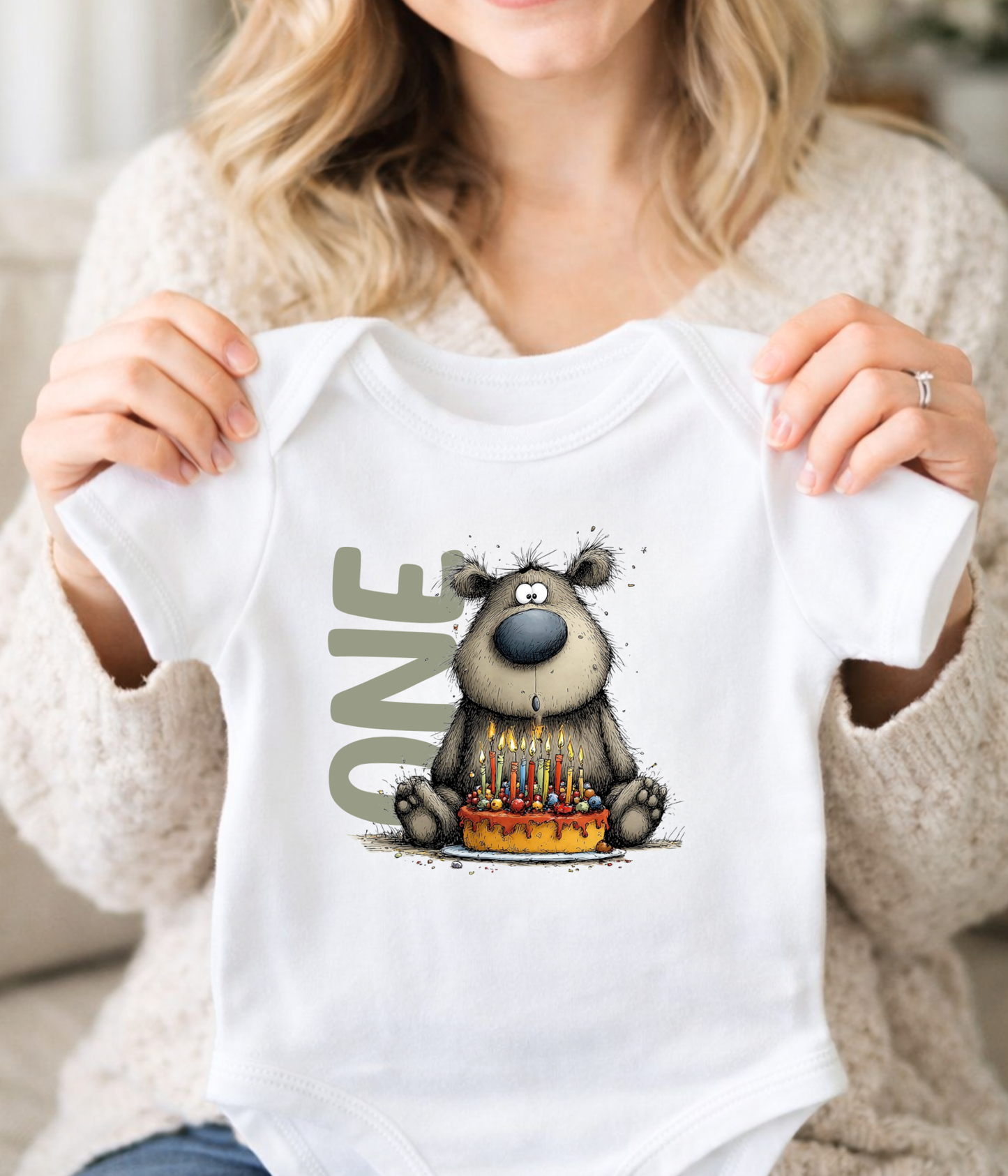 First Birthday Baby One-Piece Bodysuit – One Birthday Outfit, Bear 1st Birthday, Smash Cake Photo