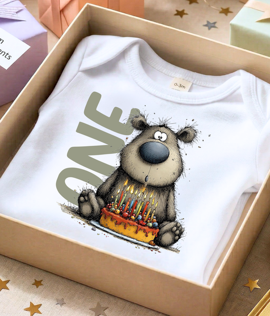 First Birthday Baby One-Piece Bodysuit – One Birthday Outfit, Bear 1st Birthday, Smash Cake Photo