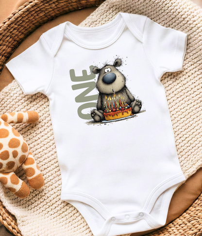 First Birthday Baby One-Piece Bodysuit – One Birthday Outfit, Bear 1st Birthday, Smash Cake Photo