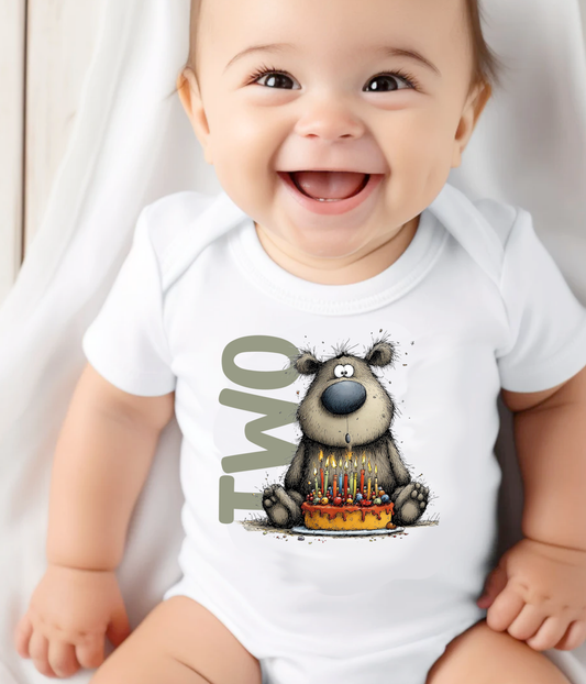 Second Birthday Baby Onsie® – Two Birthday Outfit, Bear 2nd Birthday, Smash Cake Photo