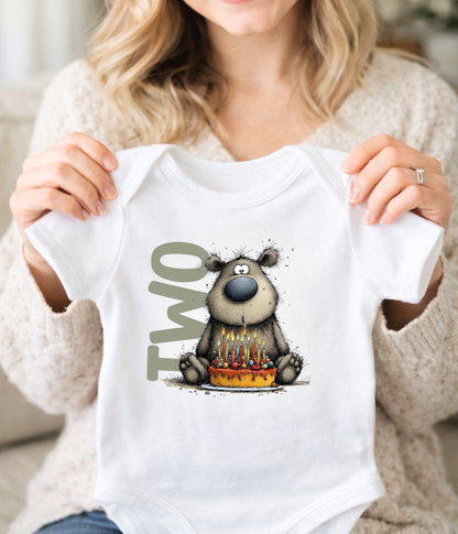 Second Birthday Baby One-Piece Baby Bodysuit – Two Birthday Outfit, Bear 2nd Birthday, Smash Cake Photo