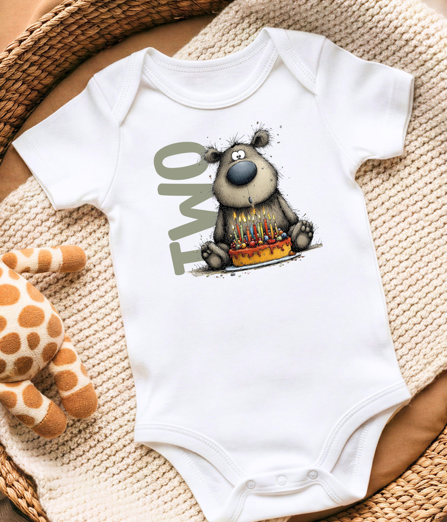 Second Birthday Baby One-Piece Baby Bodysuit – Two Birthday Outfit, Bear 2nd Birthday, Smash Cake Photo