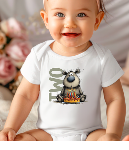 Second Birthday Baby One-Piece Baby Bodysuit – Two Birthday Outfit, Bear 2nd Birthday, Smash Cake Photo