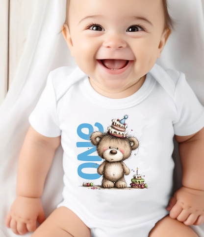 First Birthday Bear One-piece, Baby 1st Birthday Outfit, ONE Birthday Bodysuit