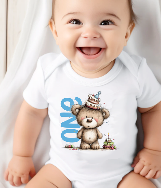 First Birthday Bear Onesie, Baby 1st Birthday Outfit, ONE Birthday Bodysuit