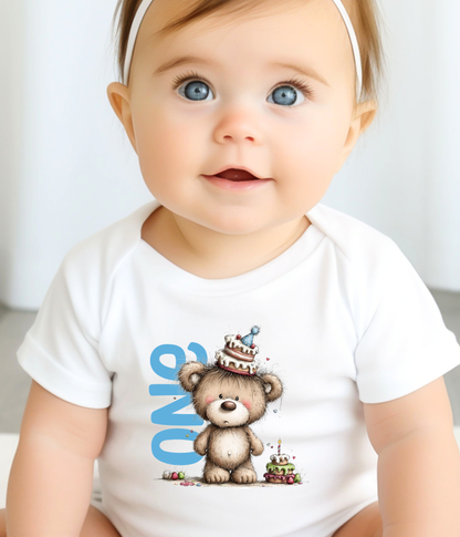 First Birthday Bear One-piece, Baby 1st Birthday Outfit, ONE Birthday Bodysuit