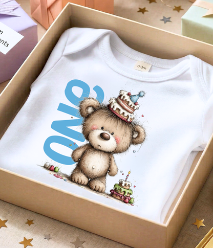 First Birthday Bear One-piece, Baby 1st Birthday Outfit, ONE Birthday Bodysuit