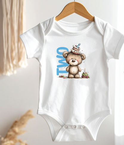 Second Birthday Bear Onesie, Baby 2nd Birthday Outfit, TWO Birthday Bodysuit