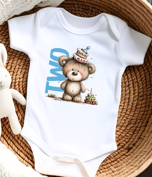 Second Birthday Bear Baby Bodysuit, Baby 2nd Birthday Outfit, TWO Birthday Bodysuit