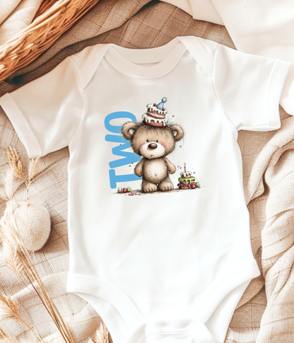Second Birthday Bear Onesie, Baby 2nd Birthday Outfit, TWO Birthday Bodysuit