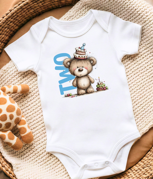 Second Birthday Bear Onesie, Baby 2nd Birthday Outfit, TWO Birthday Bodysuit