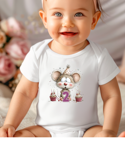 2nd Birthday Mouse Onesie, Two Year Old Birthday Outfit, Cute Mouse Birthday Bodysuit