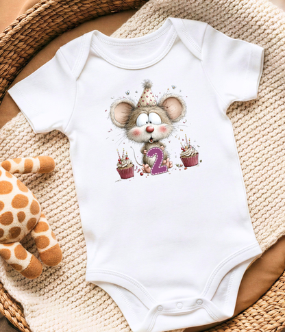 2nd Birthday Mouse Onesie, Two Year Old Birthday Outfit, Cute Mouse Birthday Bodysuit
