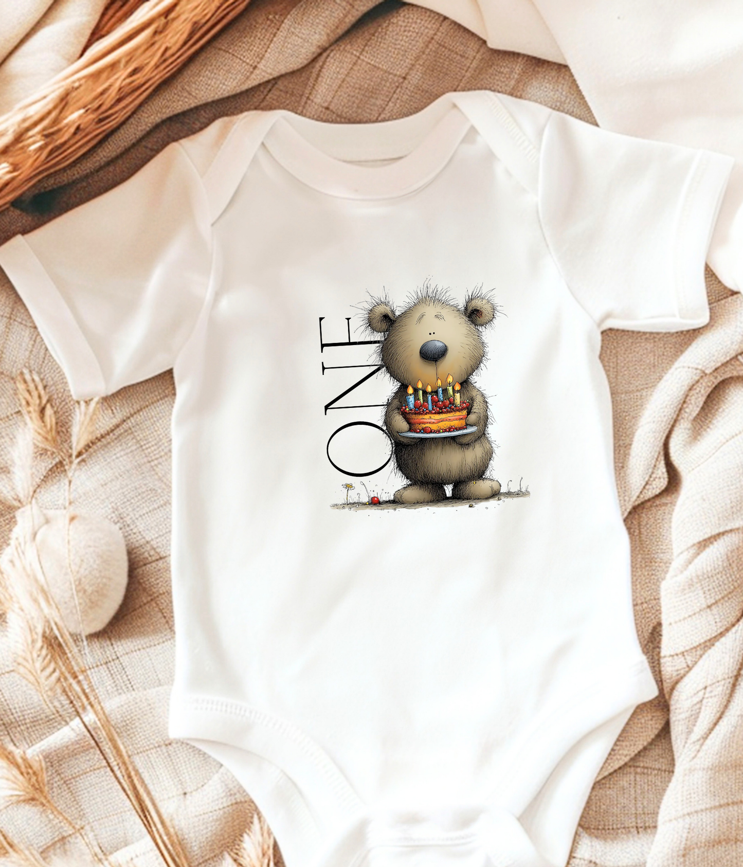 First Birthday Bear ONESIE® – Cute Baby Birthday Outfit, “ONE” Baby Bodysuit, First Birthday Shirt, Cake Smash Outfit